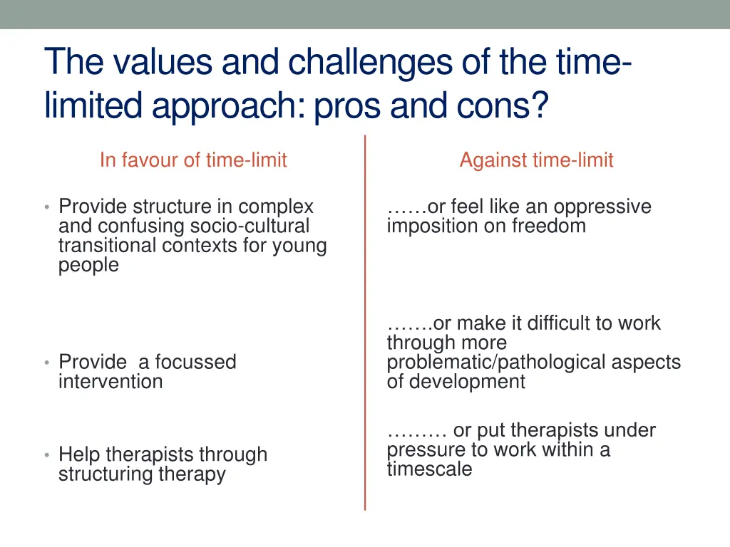 the values and challenges of the time limited
