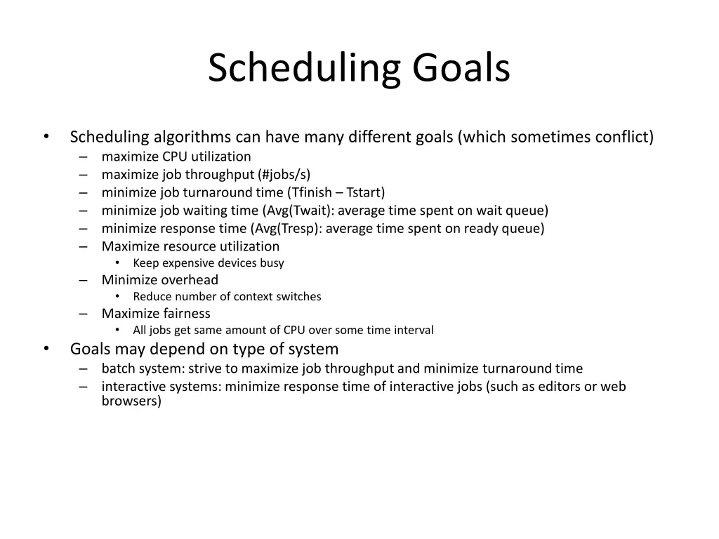 scheduling goals