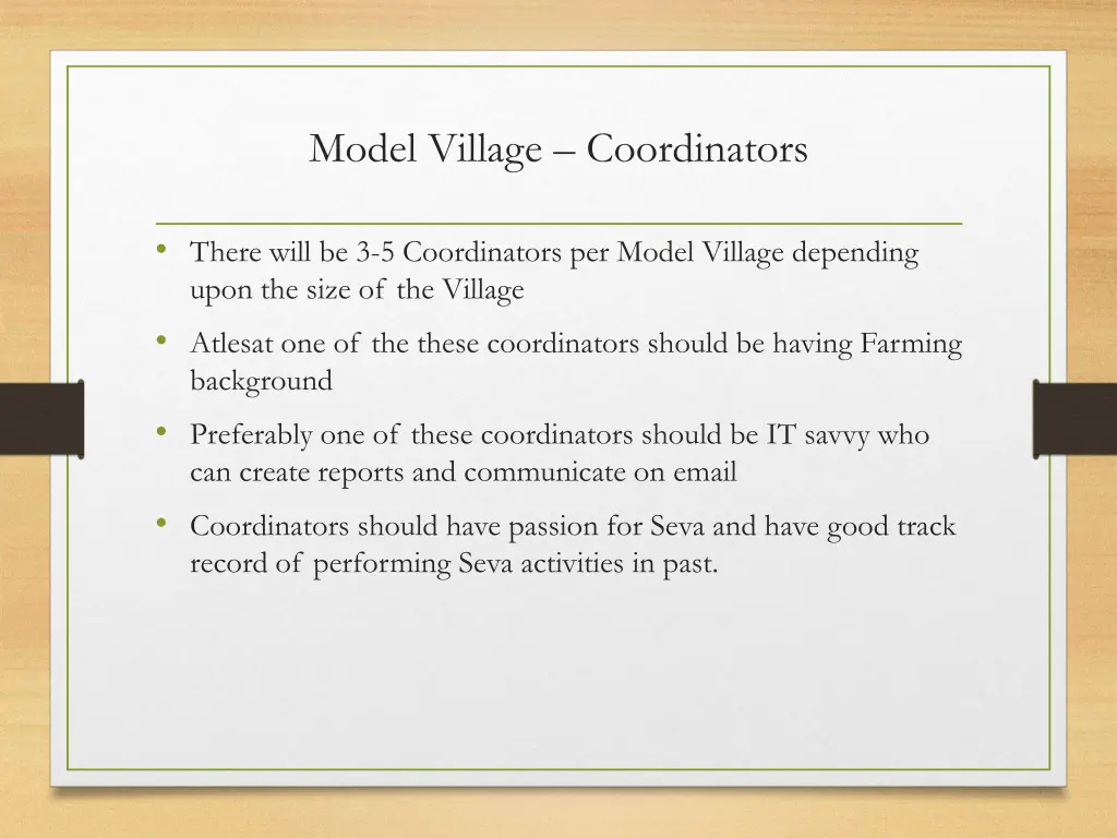 model village coordinators