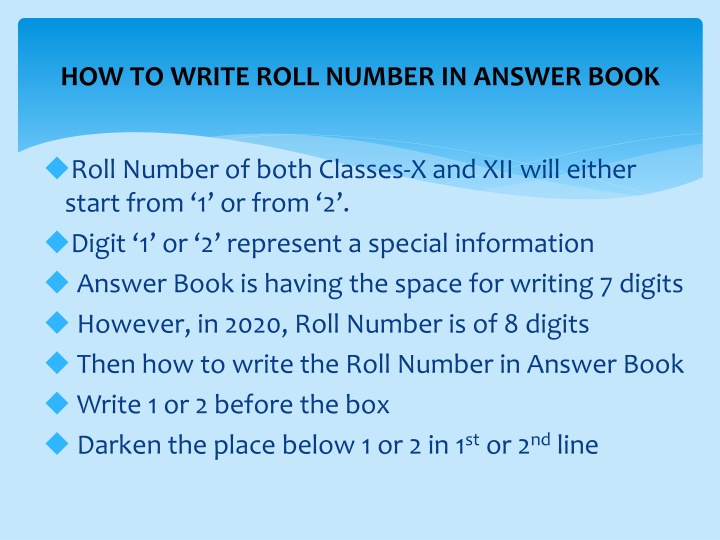 how to write roll number in answer book