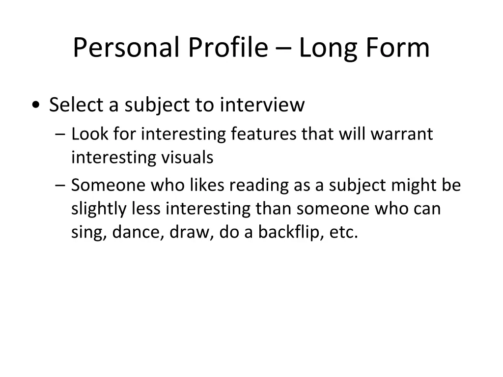 personal profile long form