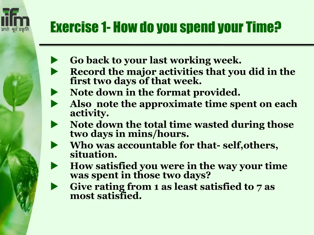 exercise 1 how do you spend your time