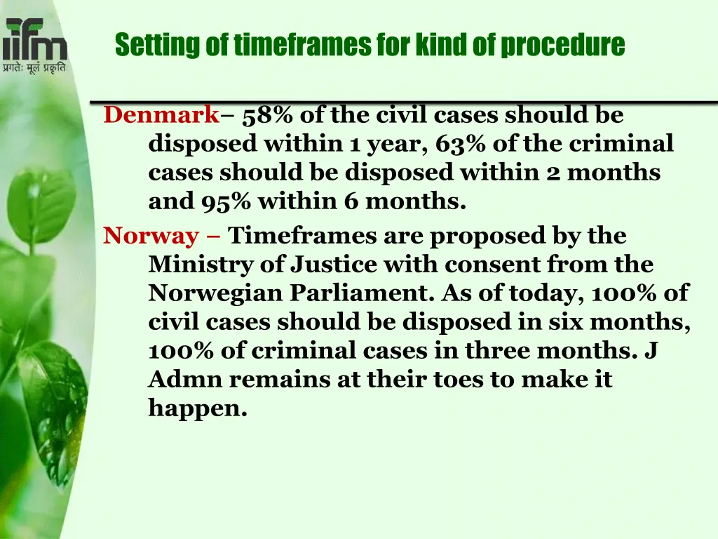 setting of timeframes for kind of procedure