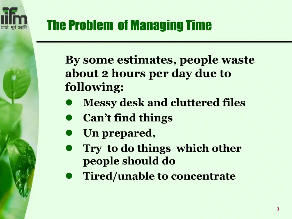 the problem of managing time