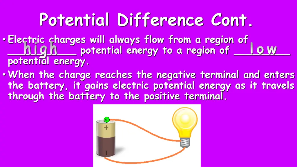potential difference cont electric charges will