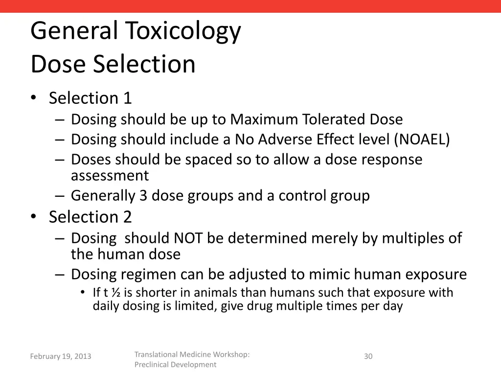 general toxicology dose selection selection