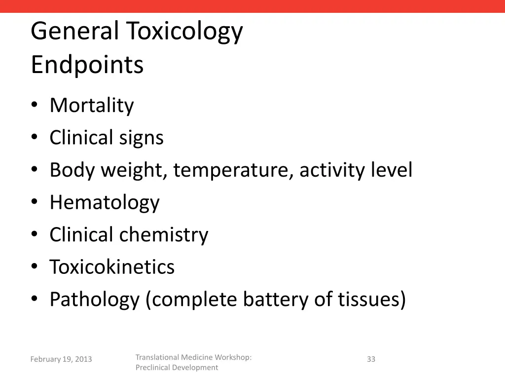 general toxicology endpoints