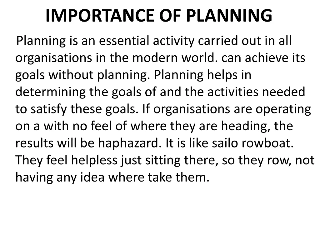 importance of planning