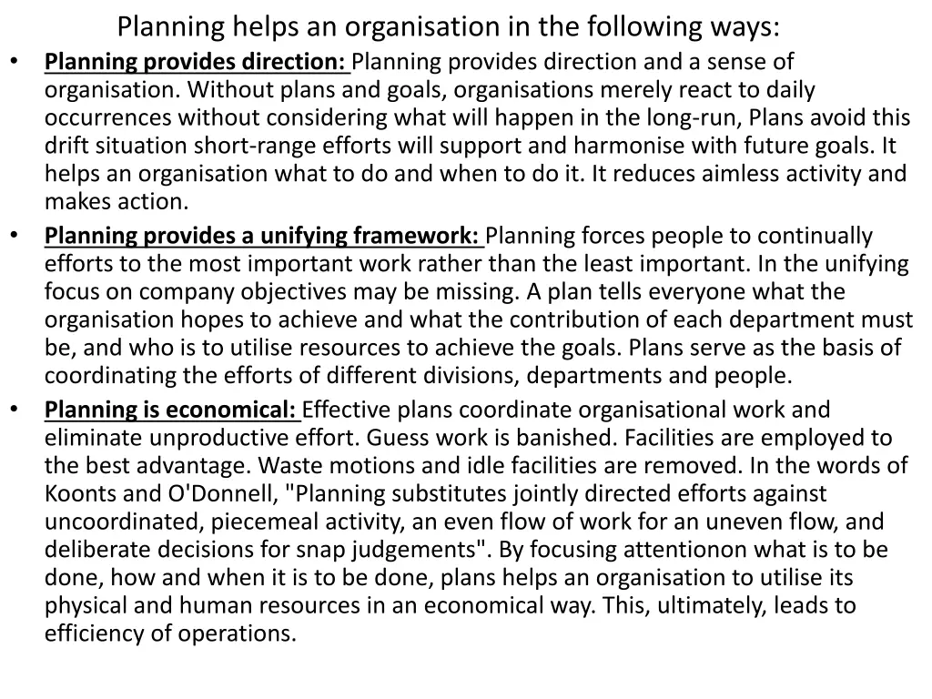 planning helps an organisation in the following