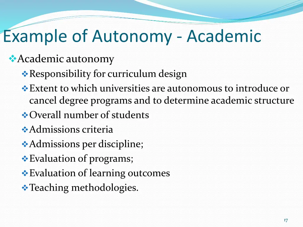 example of autonomy academic