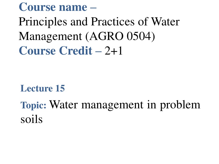 course name principles and practices of water