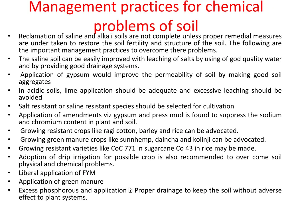 management practices for chemical problems