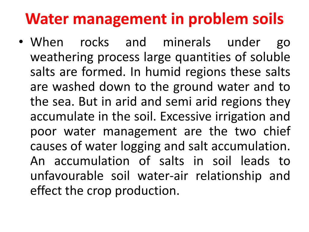 water management in problem soils when rocks