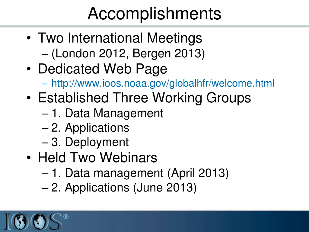 accomplishments two international meetings london