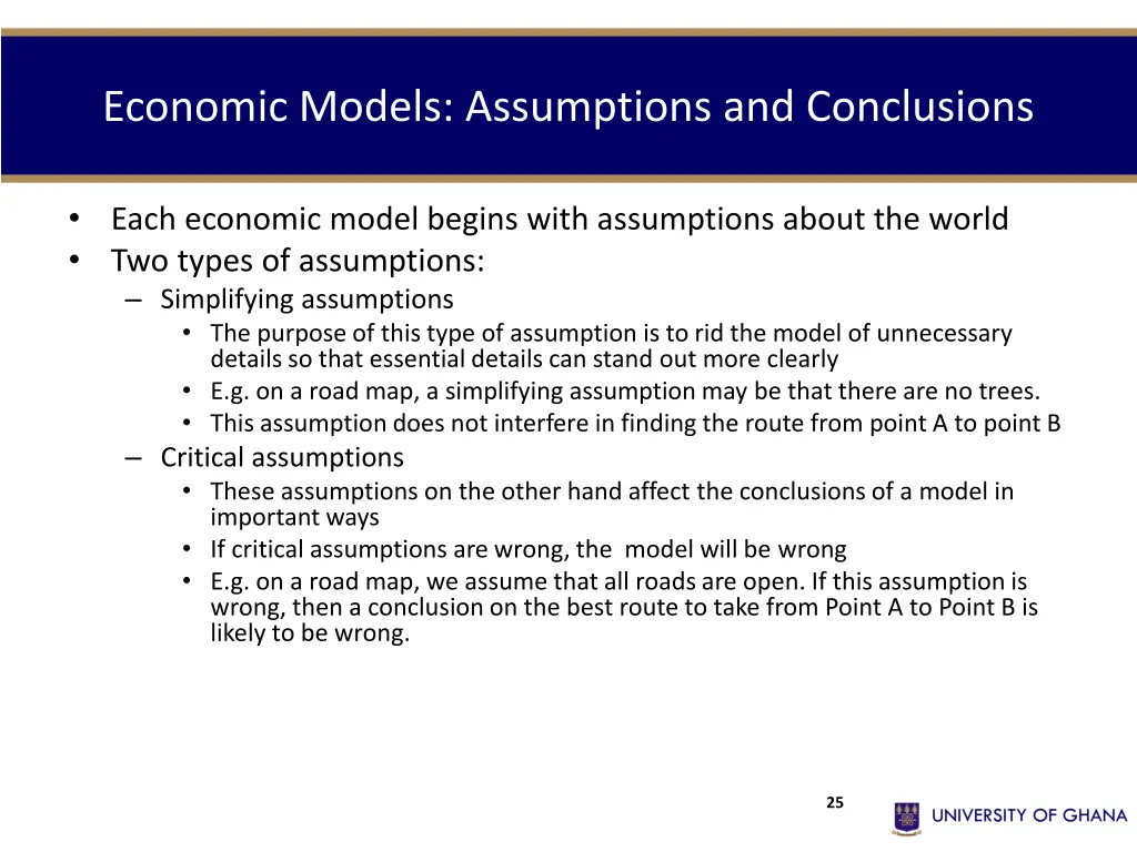economic models assumptions and conclusions