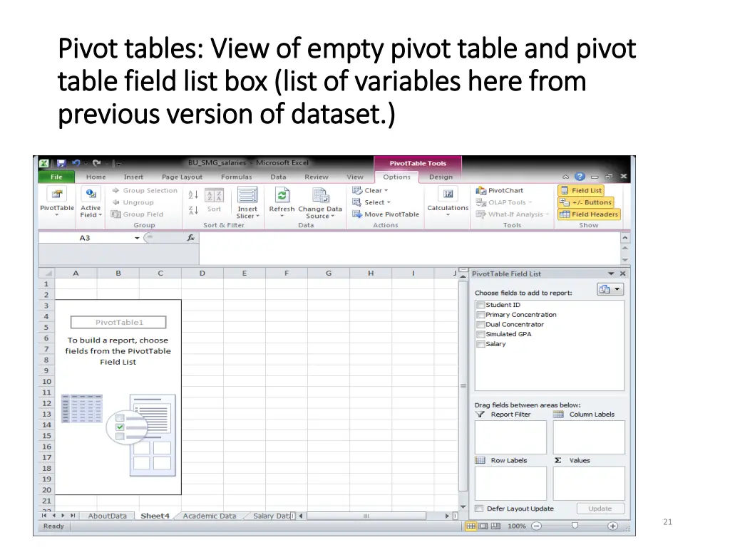 pivot tables pivot tables view of empty pivot