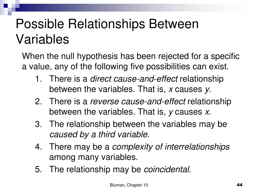 possible relationships between variables