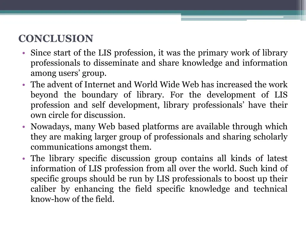 conclusion since start of the lis profession