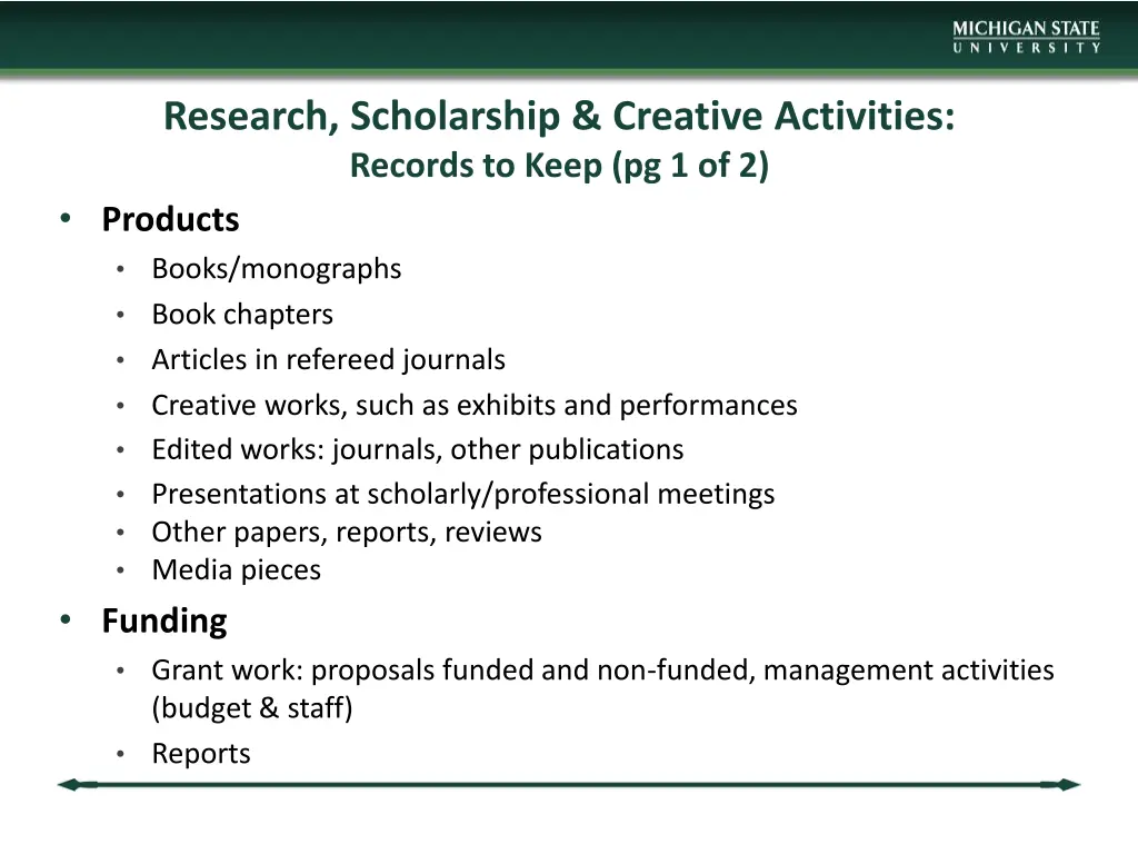research scholarship creative activities records