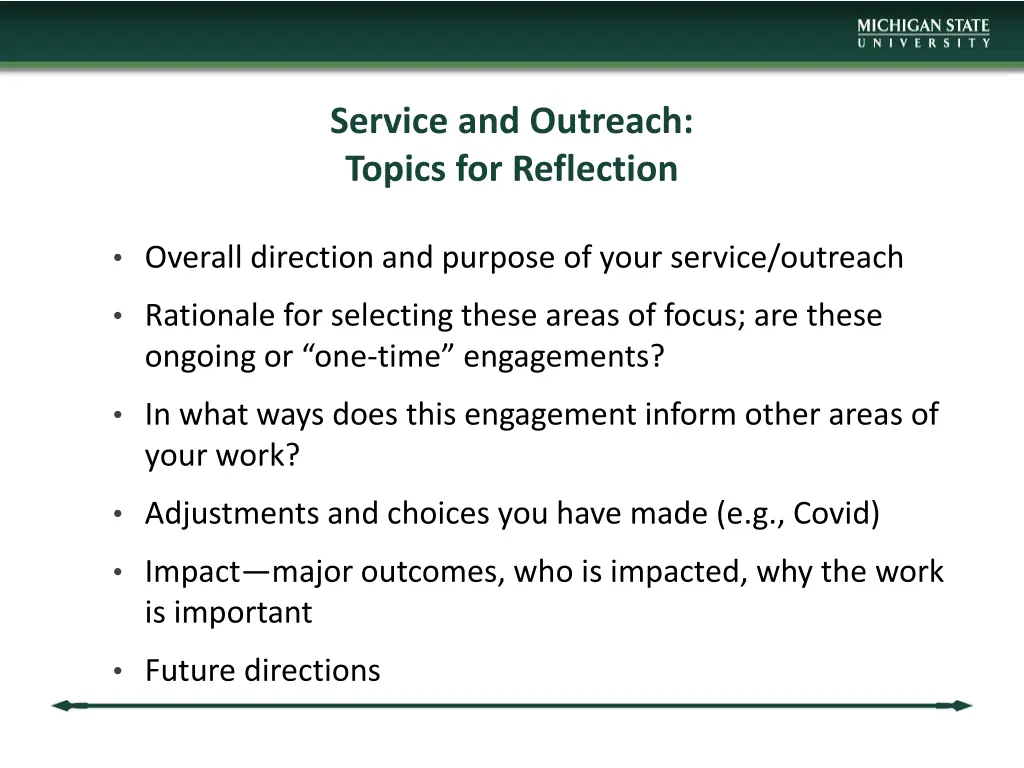 service and outreach topics for reflection
