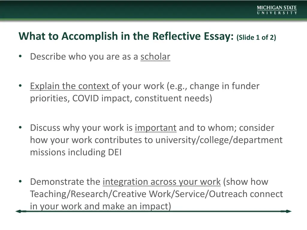 what to accomplish in the reflective essay slide