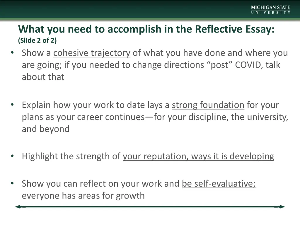 what you need to accomplish in the reflective