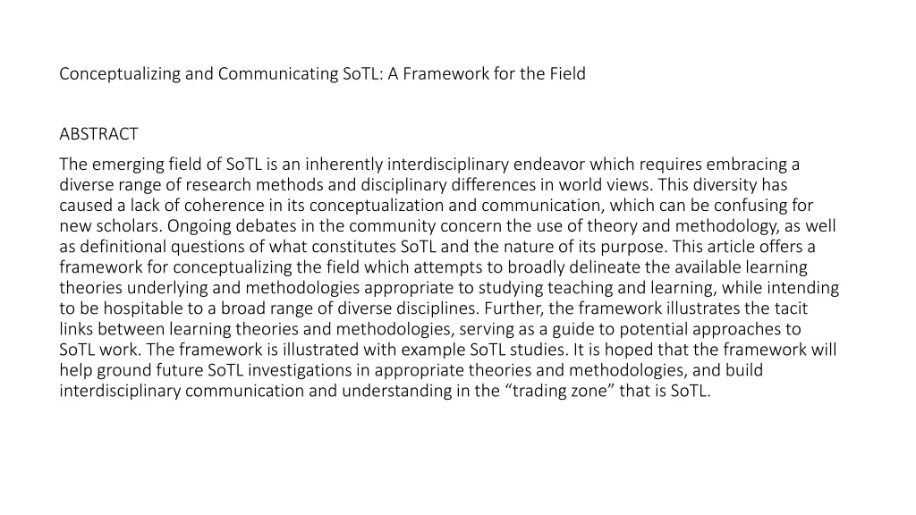 conceptualizing and communicating sotl