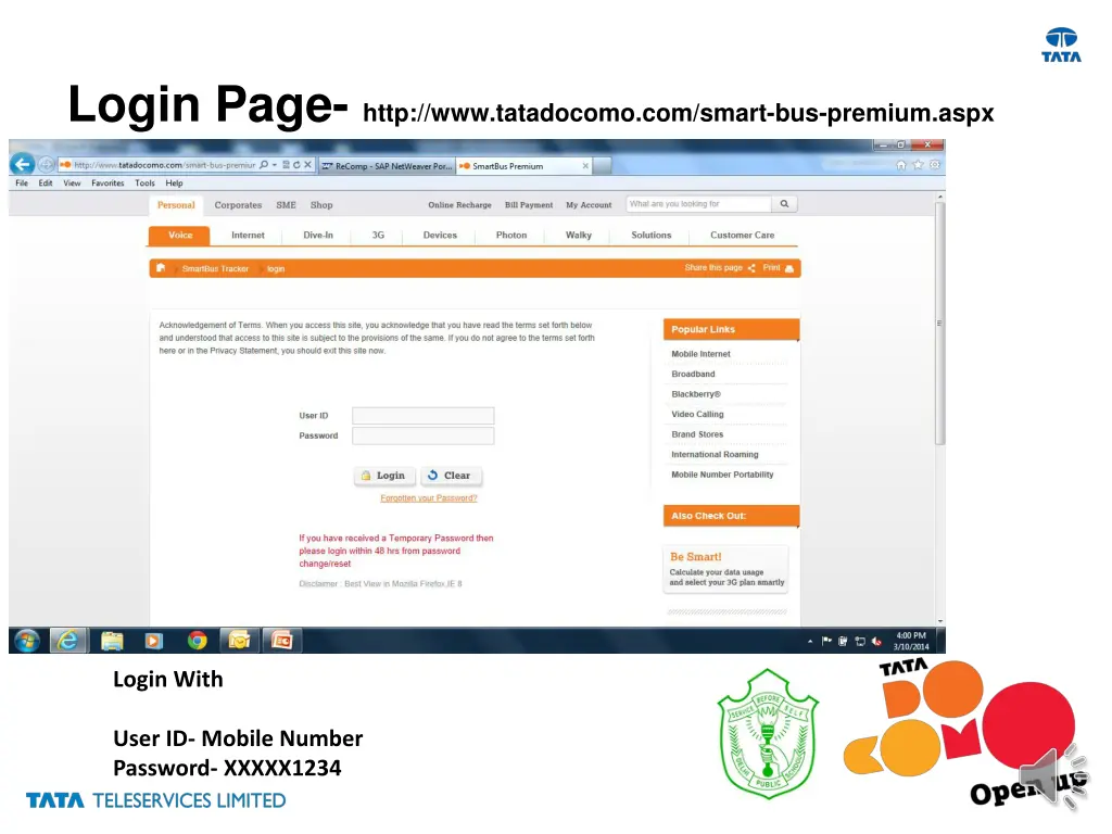 login page http www tatadocomo com smart