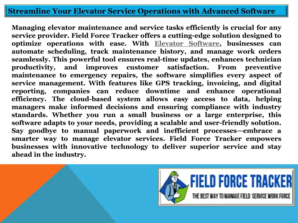 streamline your elevator service operations with 3