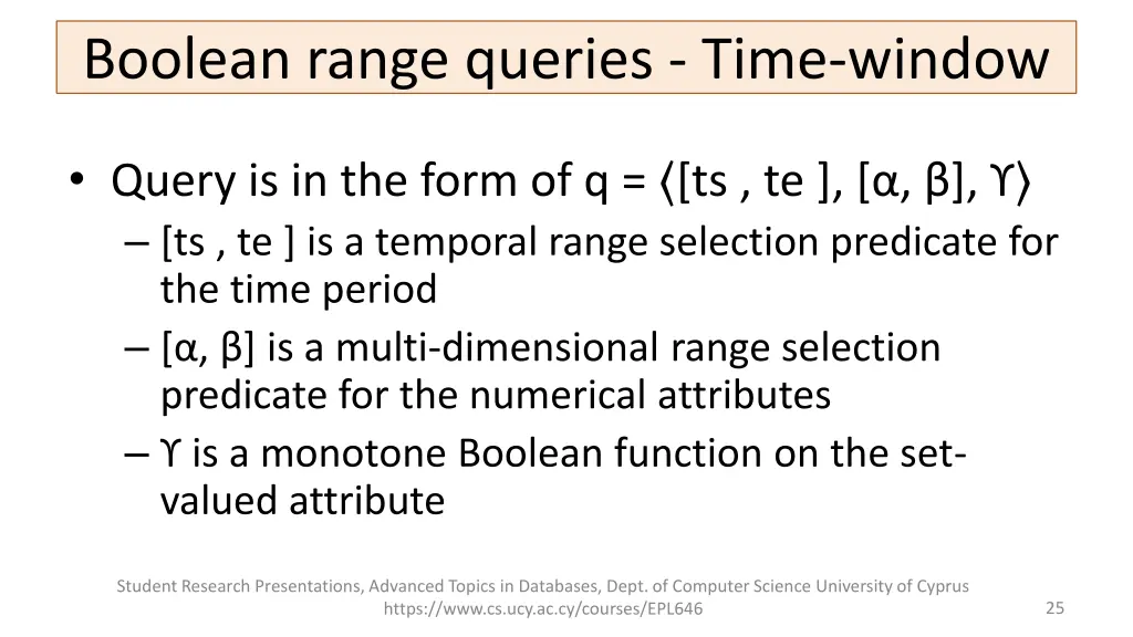 boolean range queries time window