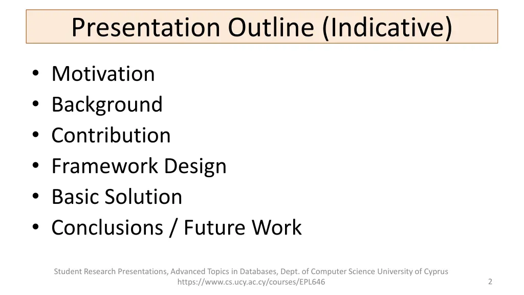 presentation outline indicative