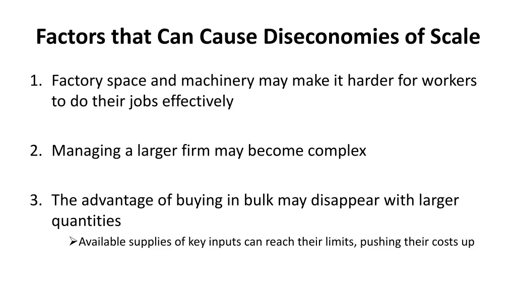 factors that can cause diseconomies of scale