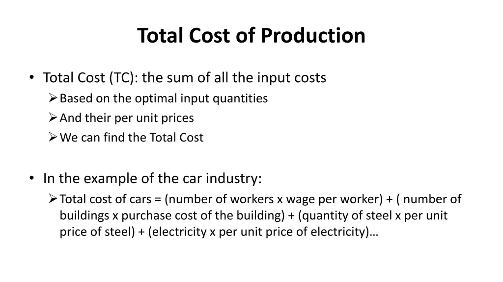total cost of production 1