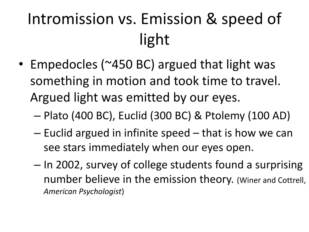 intromission vs emission speed of light