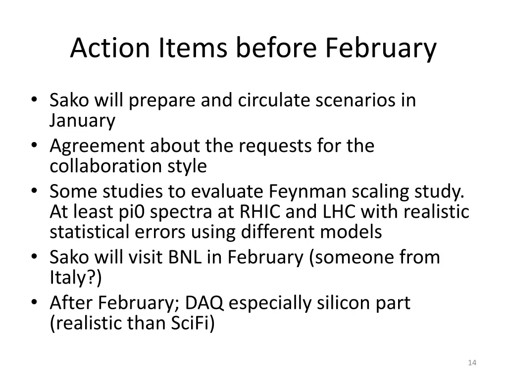 action items before february
