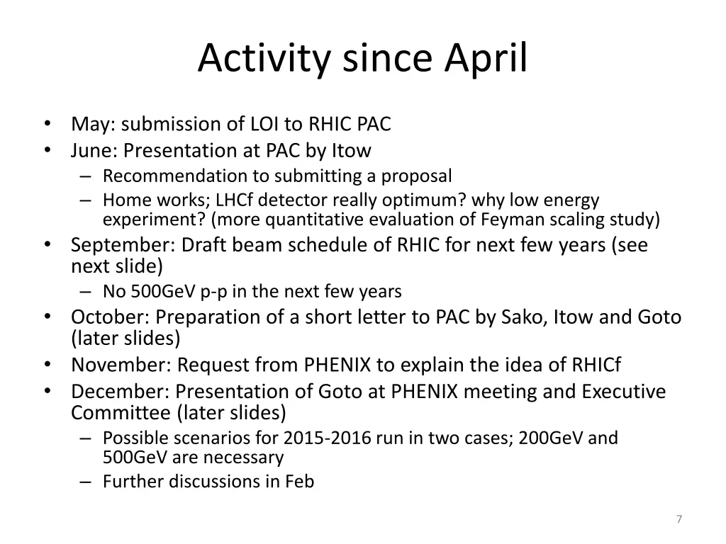 activity since april