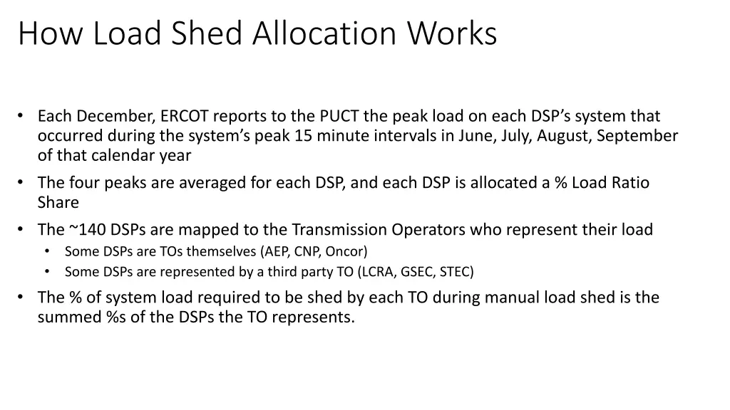 how load shed allocation works