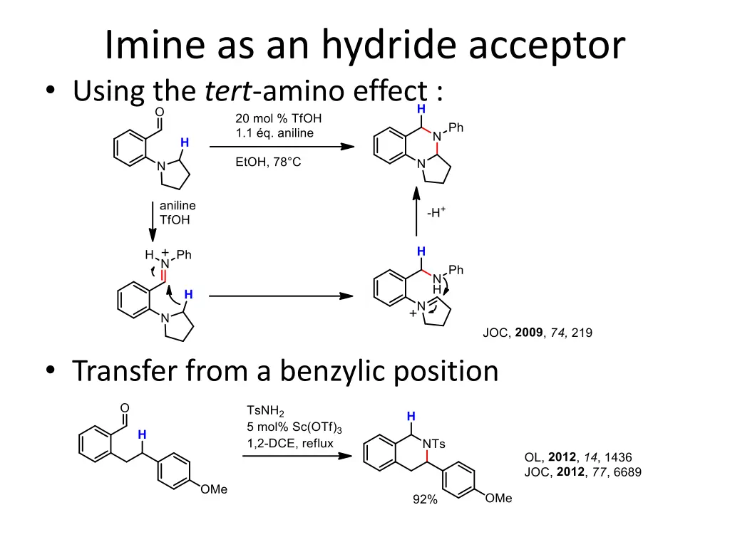 imine as an hydride acceptor using the tert amino