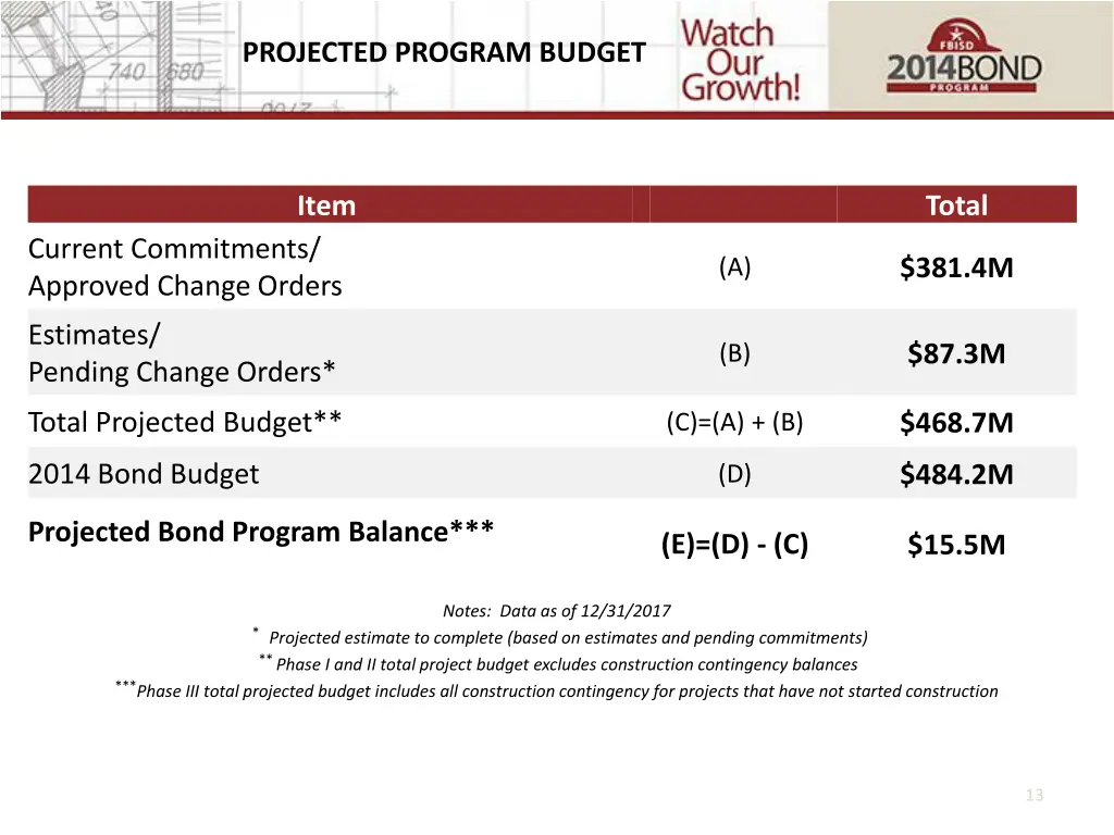 projected program budget
