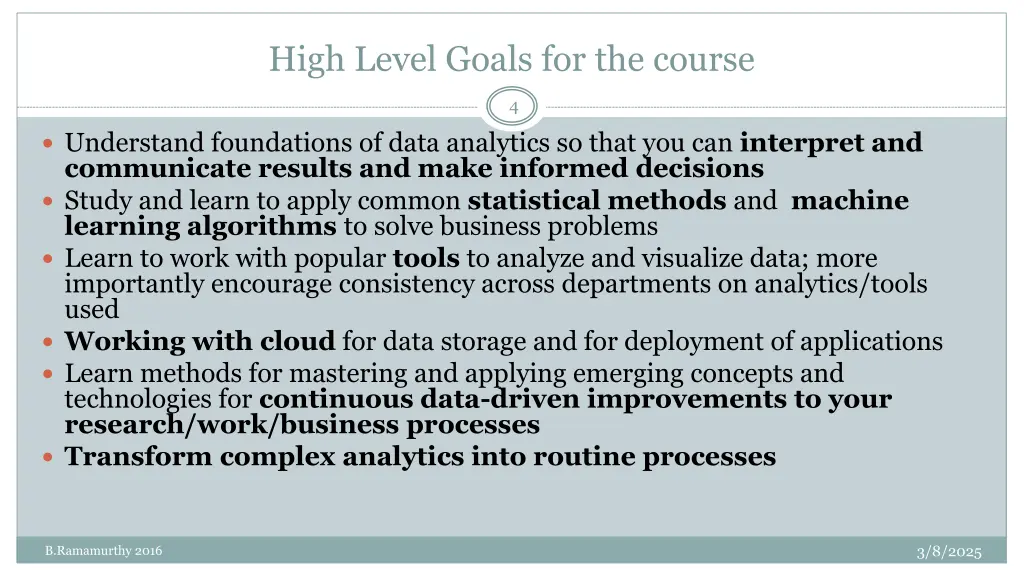 high level goals for the course