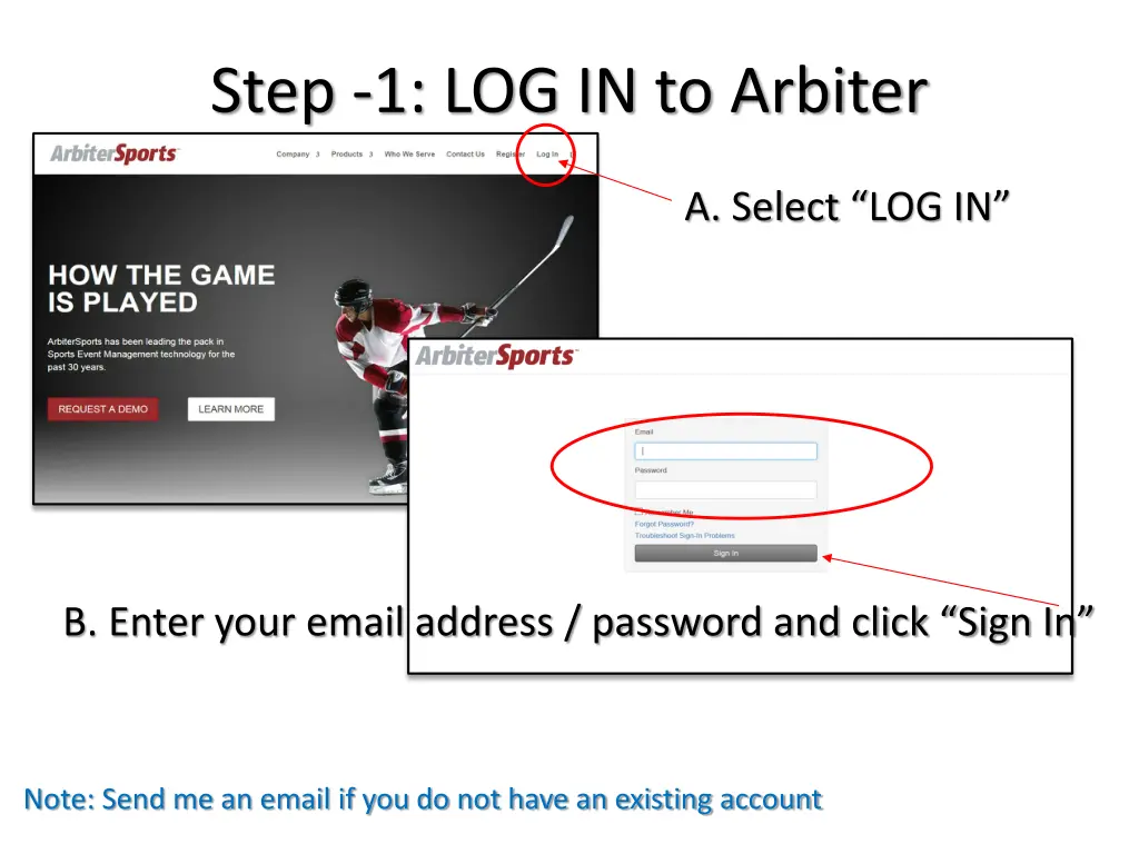 step 1 log in to arbiter