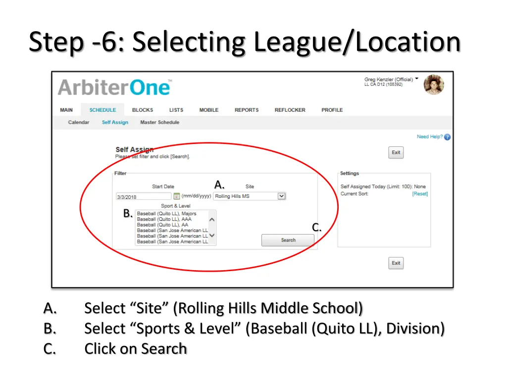step 6 selecting league location