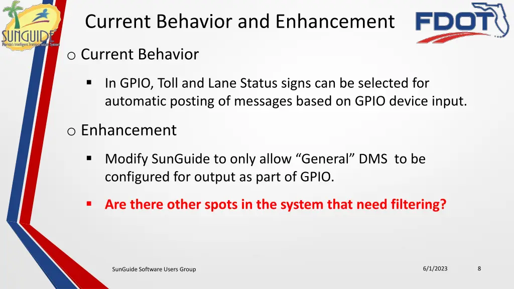 current behavior and enhancement