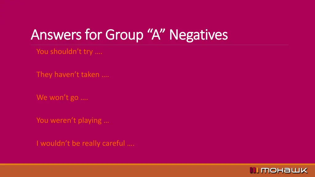 answers for group a negatives answers for group