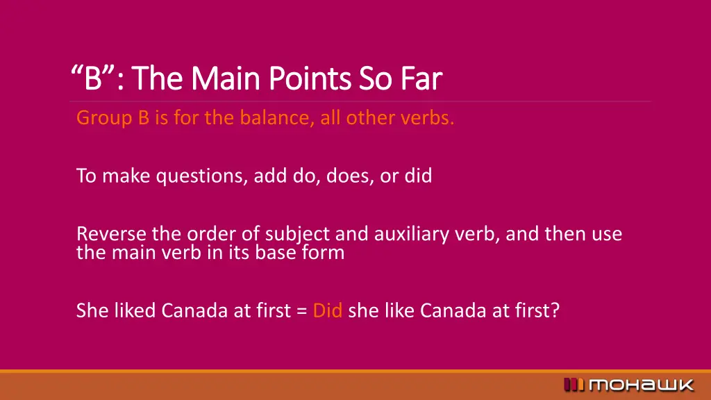 b the main points so far b the main points