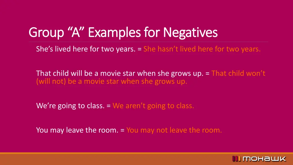 group a examples for negatives group a examples