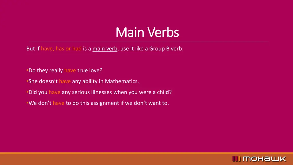 main verbs main verbs