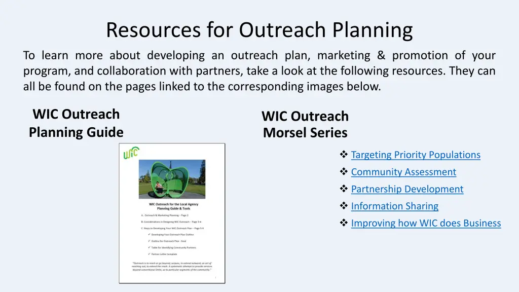 resources for outreach planning