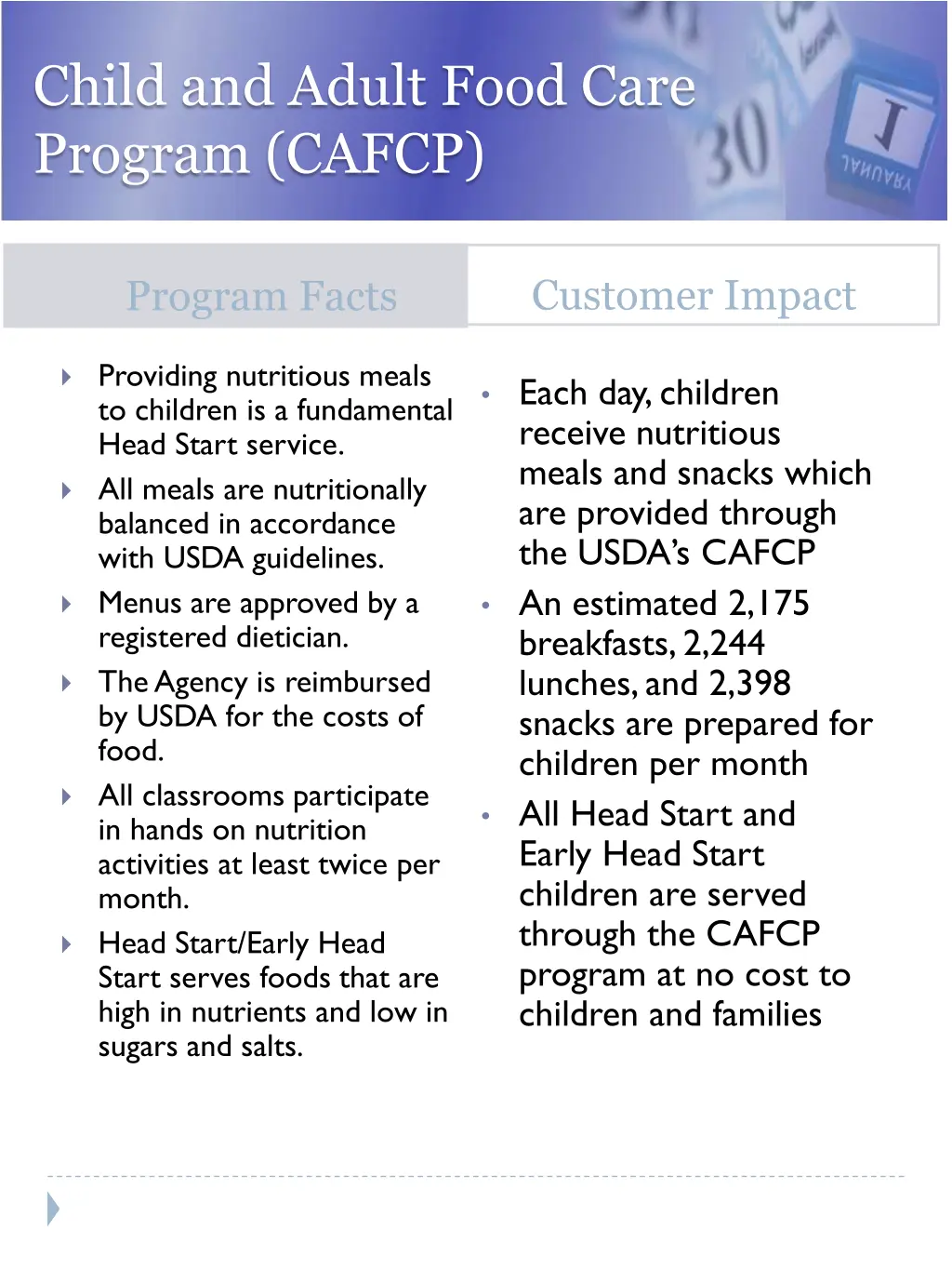 child and adult food care program cafcp