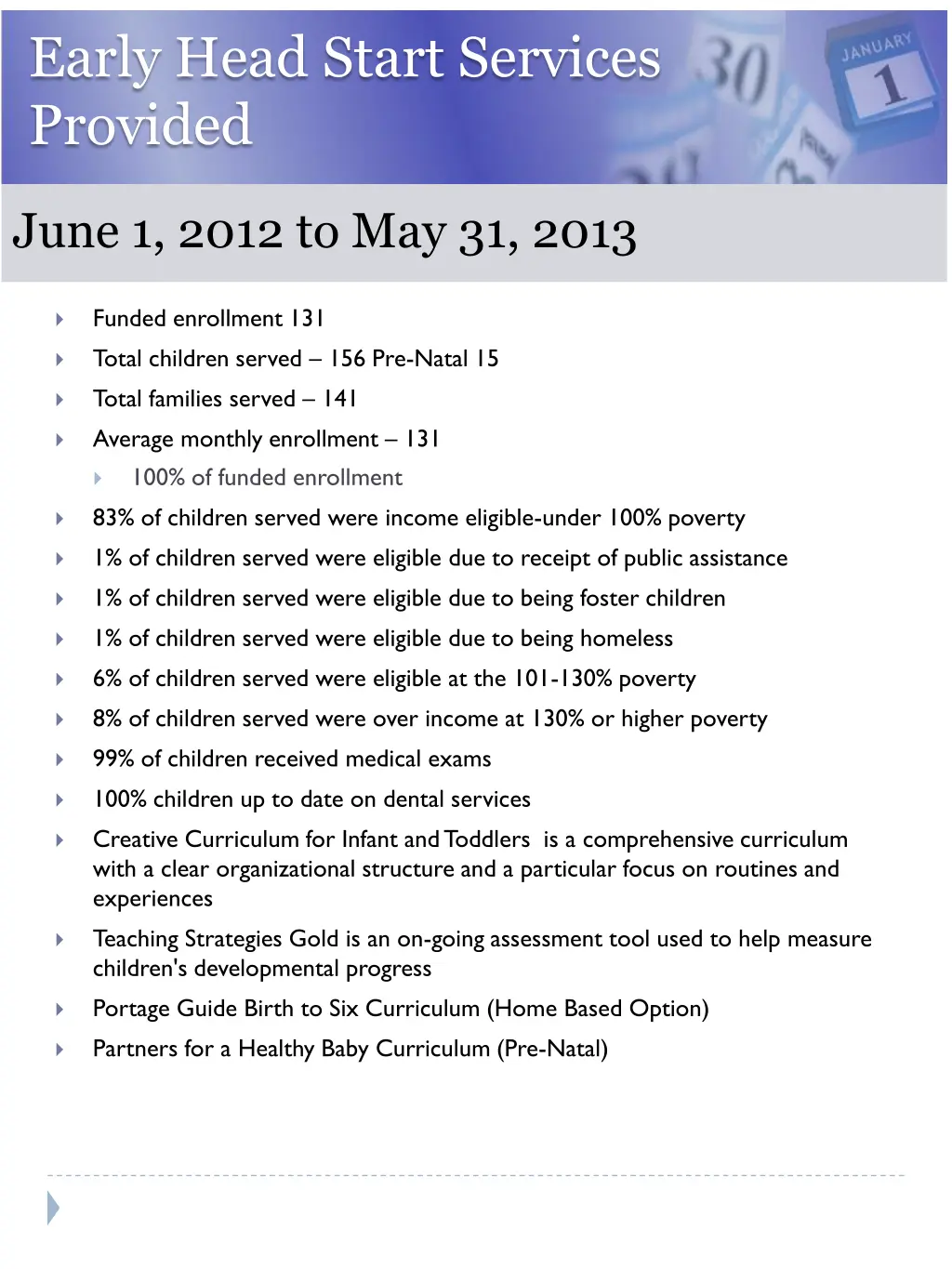 early head start services provided